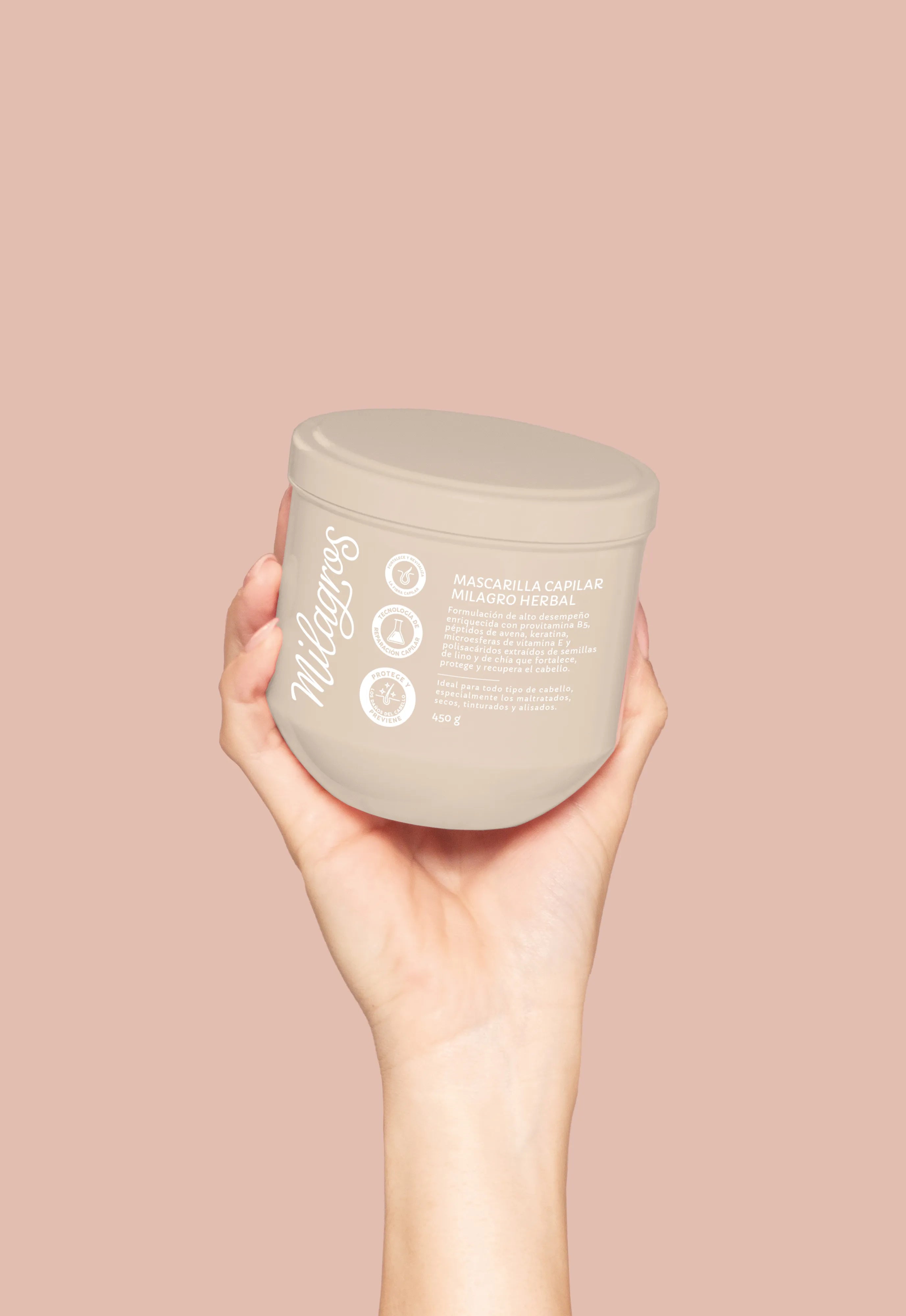Mascarilla enriquecida con provitamina B5, péptidos de avena, keratina,  vitamina E y polisacáridos 