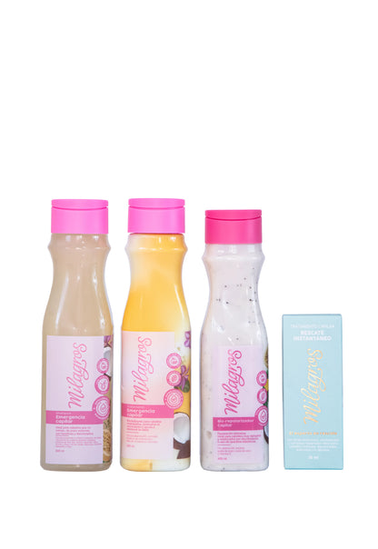 Shampoo, tratamiento,ampolleta y biorepo para el cabello maltratado